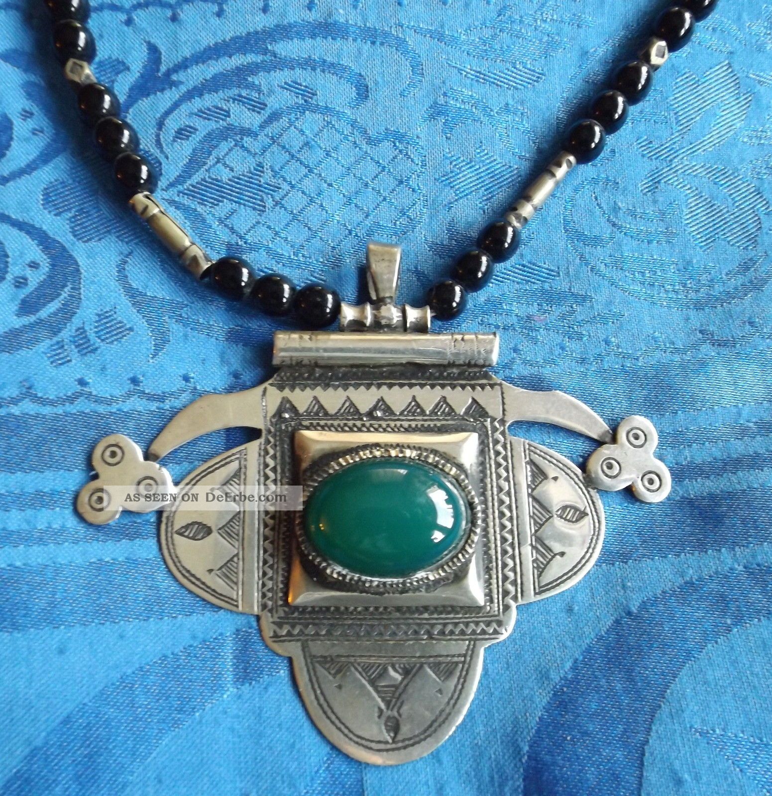 Silber Marokko,  Niger,  Tuareg,  Oriental Amulett Grüner Achat Entstehungszeit nach 1945 Bild