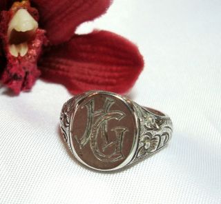 Alter Siegelring Aus 900 Silber Mit Monogramm Hg / Gh Fingerring Ring / Au 747 Bild
