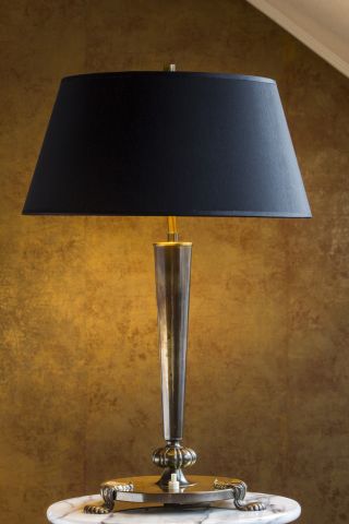 Bronze Lampe Tischlampe Stilisierte Tatzenfüße Schwarzer Lampenschirm Innen Gold Bild