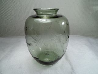 60er Jahre Carl Rotter Glas Grau Grün Bauchige Vase Fische Qualle Seepferd 10 Cm Bild