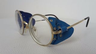 Vintage Runde Brille Mit Seitenschutz Leder Bild