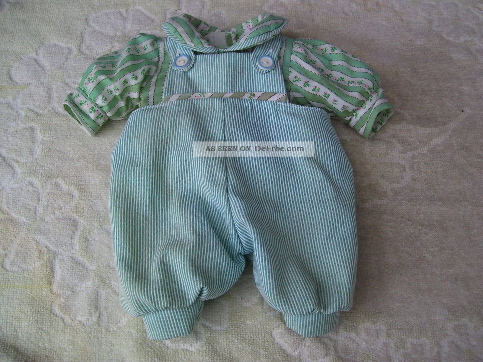 Alte Puppenkleidung Blue Green Jumper Outfit Vintage Doll Clothes 35 Cm Boy Girl Original, gefertigt vor 1970 Bild