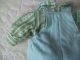 Alte Puppenkleidung Blue Green Jumper Outfit Vintage Doll Clothes 35 Cm Boy Girl Original, gefertigt vor 1970 Bild 6