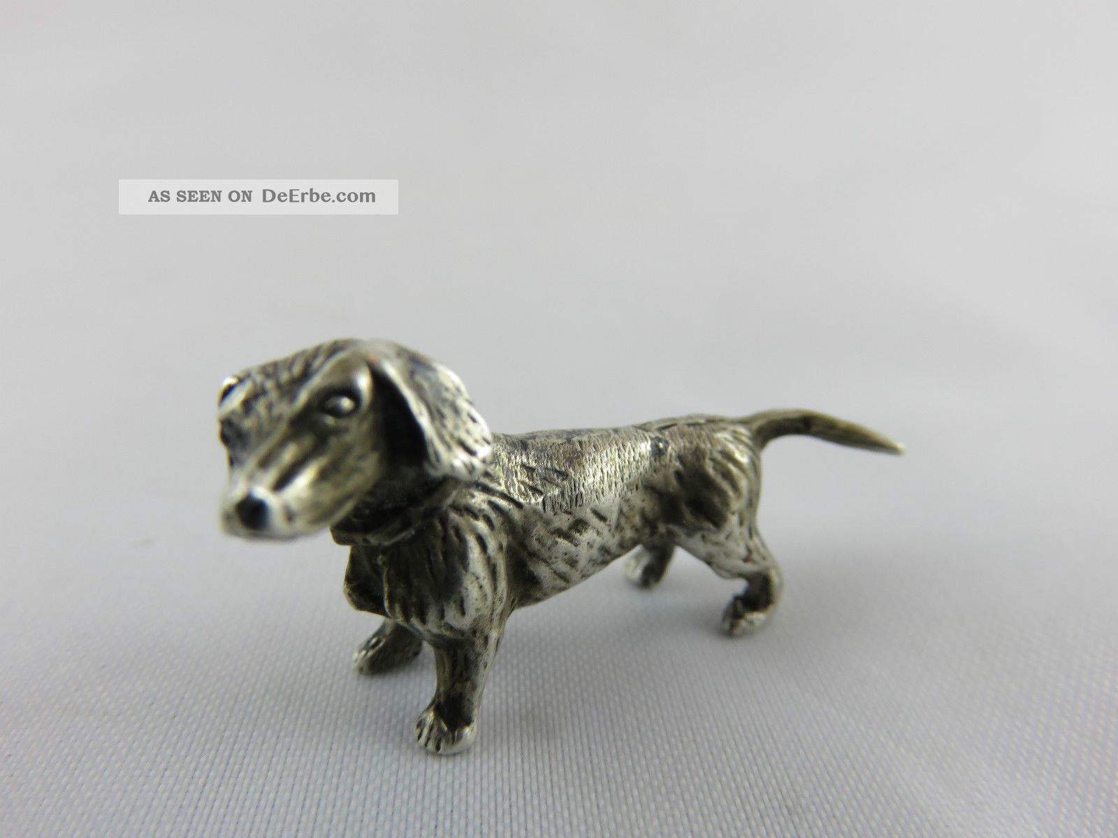 Süße Minitur 835 Silber Figur Dackel Silver Dachshund Setzkastenfigur Objekte nach 1945 Bild