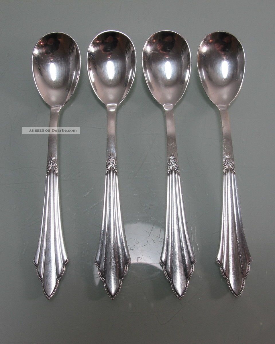 4 Eislöffel Nachspeiselöffel Wmf Fächermuster Fächer Model 900 Versilbert Objekte ab 1945 Bild