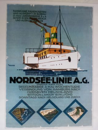 Maritim Plakat Poster Reederei,  Nordsee - Linie,  Repro V.  1925 - Rarität Bild