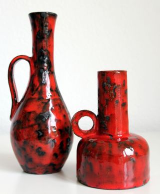 Rrk Rhein Ruhr Keramik Fat Lava Vase 206,  505,  Vintage,  60er,  70er,  Rot - Schwarz Bild
