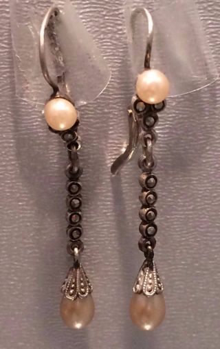 Antike Ohrhänger Mit Perlen Und Markasiten Jugendstil 835er Silber - Sehr Hübsch - Bild