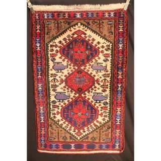 Alter Handgeknüpfter Orient Teppich War Rug Heriz Kurde Carpet Tappeto 160x100cm Bild