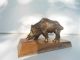 Alte Wildschweinfigur,  Metallfigur (bronze?) Mit Holzsockel Bronze Bild 1