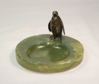 Antiker Bronze Pinguin Auf Onyx - Schale Um 1900 - Königspinguin Plastik Figur Bild