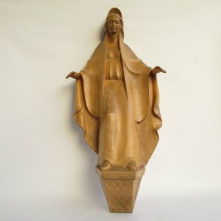 Madonna Massivholz Handgeschnitzt Lindeholz 52cm Groß Wand Skulptur Figur Bild