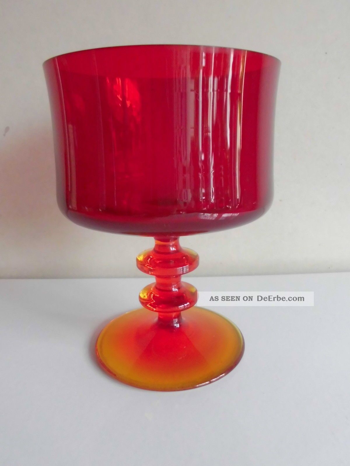 60er Jahre/ 60 ' S Mid - Century Glasschale Auf Fuß Rot Tafelaufsatz Sammlerglas Bild