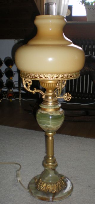 Tischlampe Antik,  Onyx / Marmor,  Messing,  Geschliffenes Glas Top - 1a Bild
