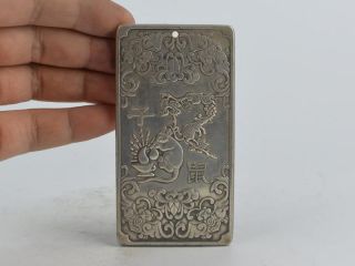 Collectible Decorated Old Tibet Silver Handwork Carved 12 Zodiac&mouse Pendant Bild