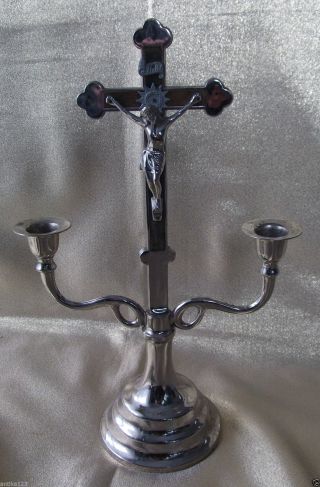 Kreuz Mit Jesus,  Standkreuz Mit 2 Kerzenhaltern Foreign Bild