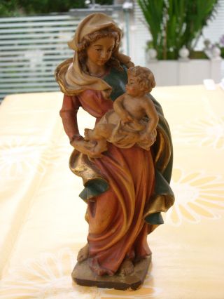 Holzfigur - Heiligenfigur - Madonna Mit Kind - - Coloriert - Geschnitzt - Deko Bild