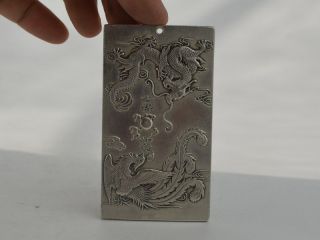 Collectible Decorated Old Tibet Silver Handwork Carved Dragon&phoenix Pendant Bild