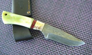 Damast Messer Jagdmesser 190 Gramm Full Tang Damastmesser Knochen Handarbeit Bild