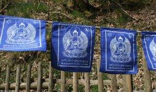 Gebetsfahnen Reihe 10x Je 22x23cm =230 Cm Länge Medizin Buddha Blau Tibet Nepal Bild