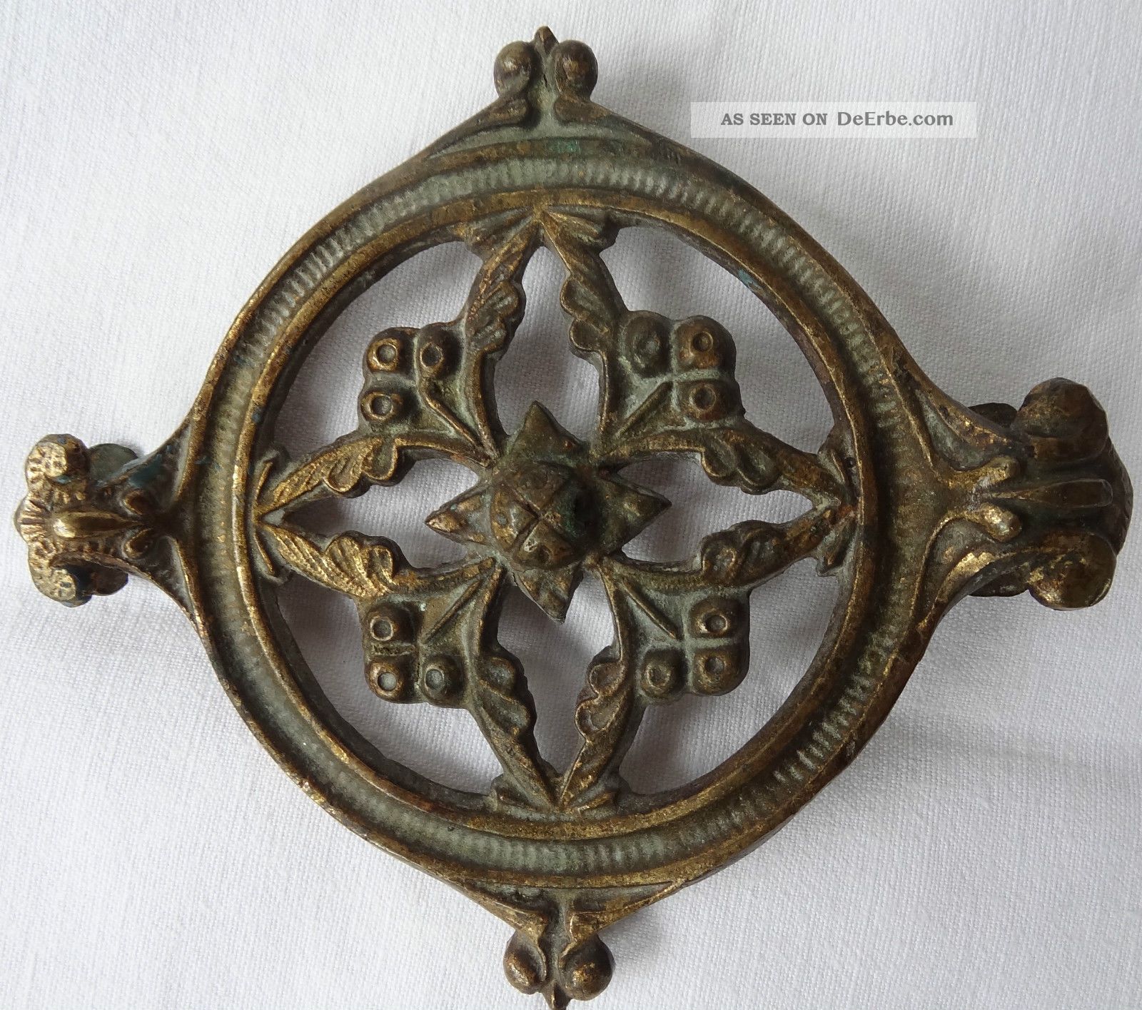 Antikes Zierelement Rosette Messing O.  Bronze Mit 2 Seitl.  Befestigungsklammern Messing Bild