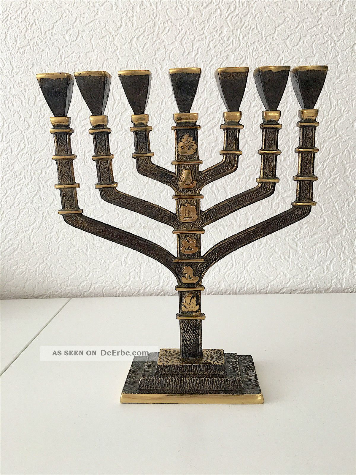 Antik Menora Kerzenständer Mit 7 Kerzen Gefertigt nach 1945 Bild