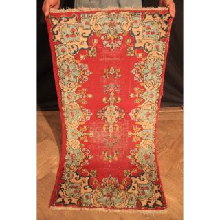 Alter Handgeknüpfter Orient Blumen Teppich Vintage Sa Rug Nain 120x60cm Carpet Bild