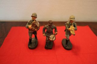 3 X Soldat Musiker Trompete,  Trommel,  Tenorhorn,  Lineol,  Elastolin Bild
