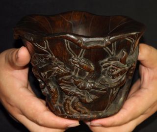 1000g Chinese Ox Horn Carved Ox Horn Bowl Height 12.  2cm Bild