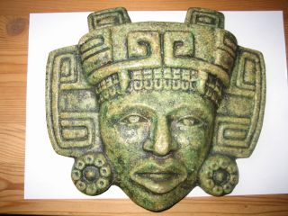 Wandbild Wand - Relief Maya - Azteken Gottheit Steinguss Jade - Optik ErbstÜck 60er J. Bild
