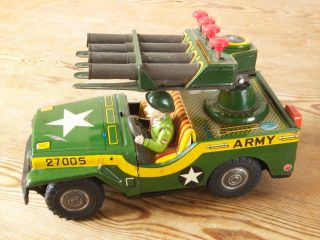 Us Army Jeep Mit Raketenwerfer Japan Blechspielzeug 60er Jahre Bild