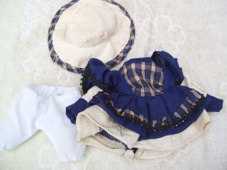 Alte Puppenkleidung Apron Dress Hat Outfit Vintage Doll Clothes 20 Cm Girl Bild