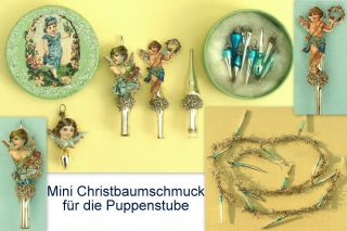 Kleine Schachtel Mit Winzigem Christbaumschmuck Aus Glas,  Mit Glimmer & Oblaten Bild