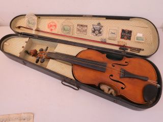 K) Alte Geige Violine Fidel Mit Holzkoffer Kasten Holzgeigenkasten Zubehör Musik Bild