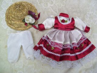 Alte Puppenkleidung Silky Folk Dress Hat Outfit Vintage Doll Clothes 25 Cm Girl Bild
