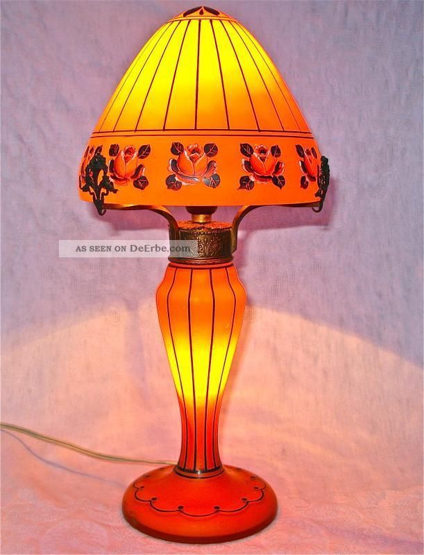 Jugendstil - Tischlampe,  F.  Wilms,  Lötz Um 1900 Dekorglas Bild
