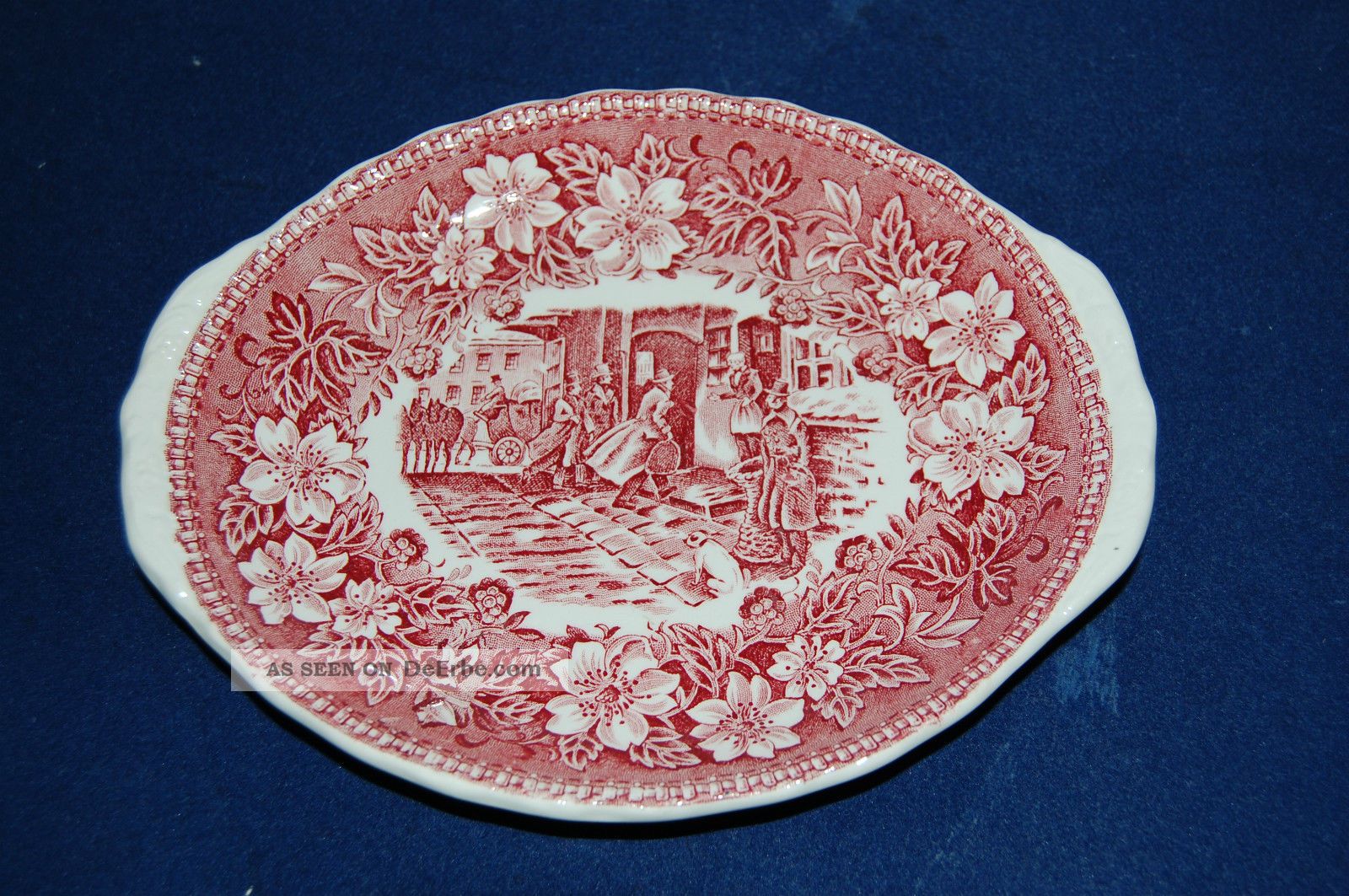 Ovale Platte Rot Pink Coaching Taverns 1828 Royal Tudor Staffordshire 20 X 16 Cm Nach Marke & Herkunft Bild