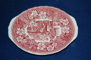 Ovale Platte Rot Pink Coaching Taverns 1828 Royal Tudor Staffordshire 20 X 16 Cm Bild