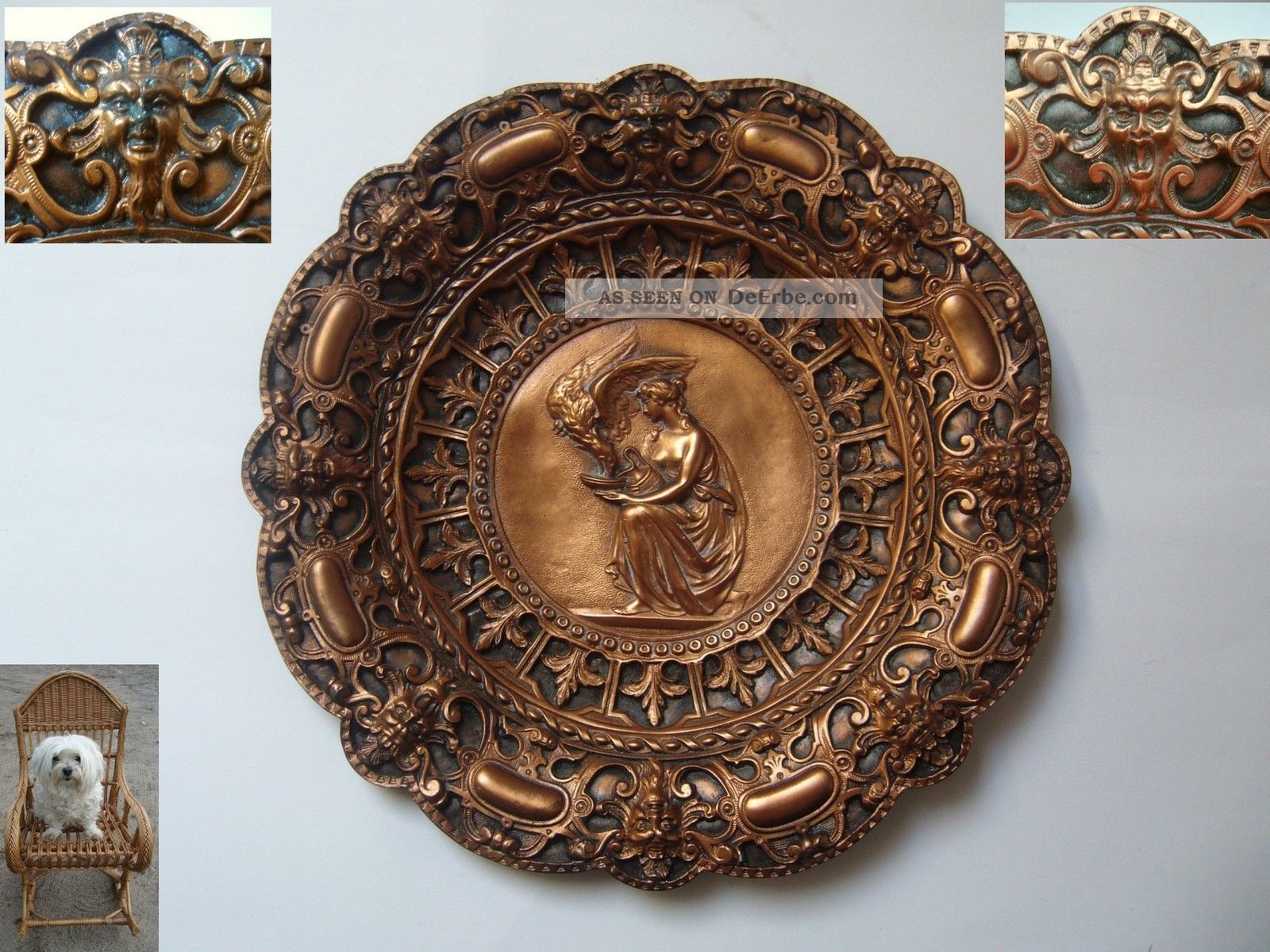Wandteller Kupfer Teller Jugendstil Ø 27,  5 Cm Reliefteller Dämon Fratze Kupfer Bild
