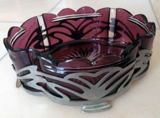 Jugendstil Glasschale In Metallmontur,  Farbe Violett/silberfarben Bild