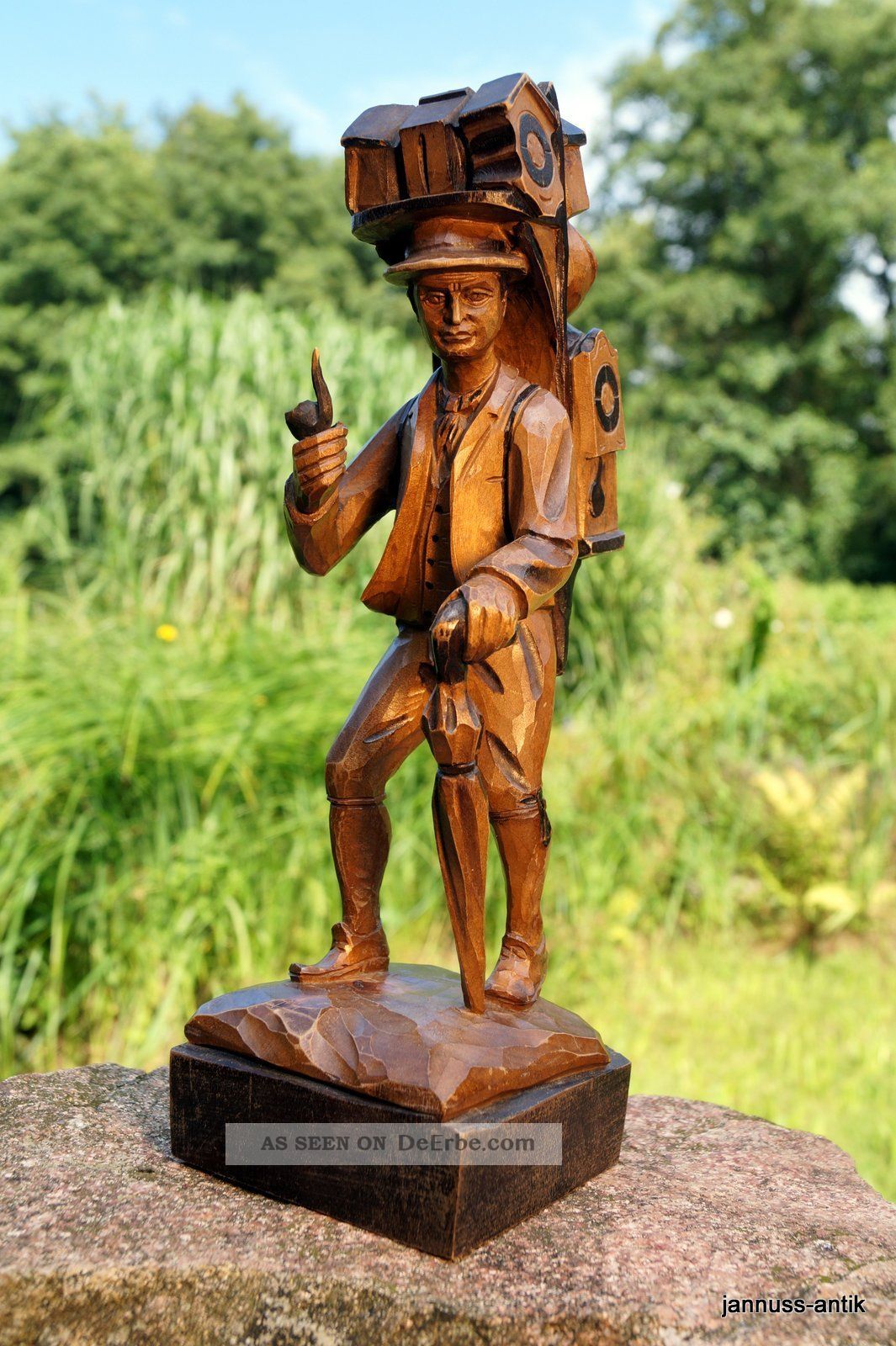 Holzfigur Uhrenverkäufer 30 Cm Massivholz Handgeschnitzt Künstlerarbeit Holzarbeiten Bild