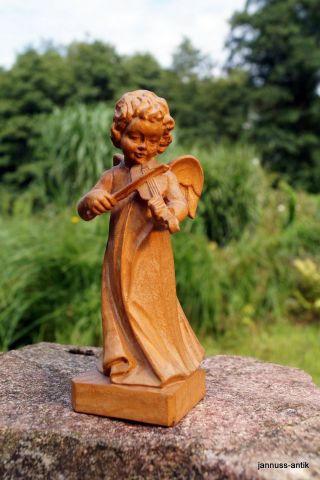 Holzfigur Engel Mit Geige 17 Cm Massivholz Handgeschnitzt Gelungene Handarbeit Bild