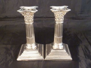 1 Paar Alte,  Englische Kerzenleuchter - 1923 - Säulenform - Aus Sterling Silber Bild