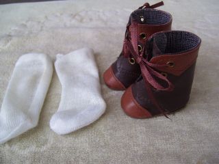 Alte Puppenkleidung Schuhe Vintage Brown Boots Shoes Socks 45 Cm Doll 5 1/4 Cm Bild