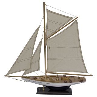 Segelboot Segelschiff Segelyacht Holz Weiß Blau U.  Schwarz Deko Standmodell 60cm Bild