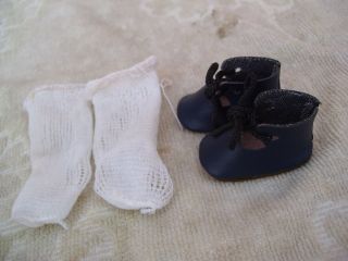 Alte Puppenkleidung Schuhe Vintage Dark Blue Shoes Socks 30 Cm Doll 4 Cm Bild