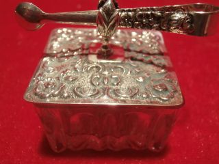Antike Süßstoffdose Kristall Mit Silber Deckel Von Albo Mit Zange 835er Silber Bild