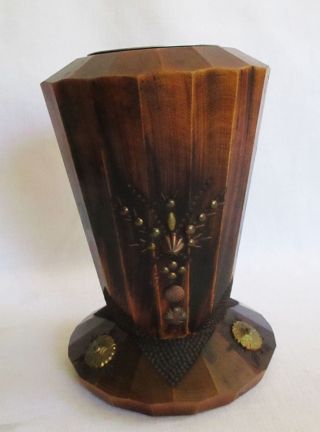 Art Déco Alte Vase Aus Massiv Holz Mit Metall Verzierungen Zum Teil Geschnitzt Bild