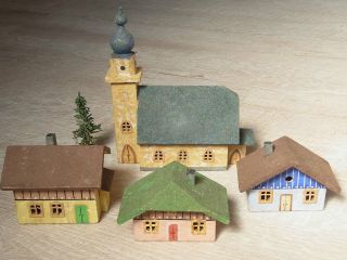 4 Häuser Alt M Kirche Wohnhäuser Spur Tt Modellbahn Holz Dorf Seiffen Erzgebirge Bild