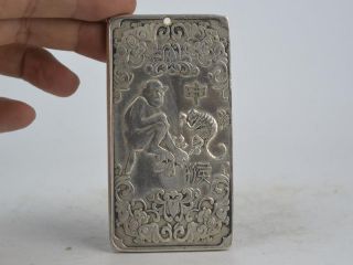 Collectible Decorated Old Tibet Silver Handwork Carved 12 Zodiac&monkey Pendant Bild